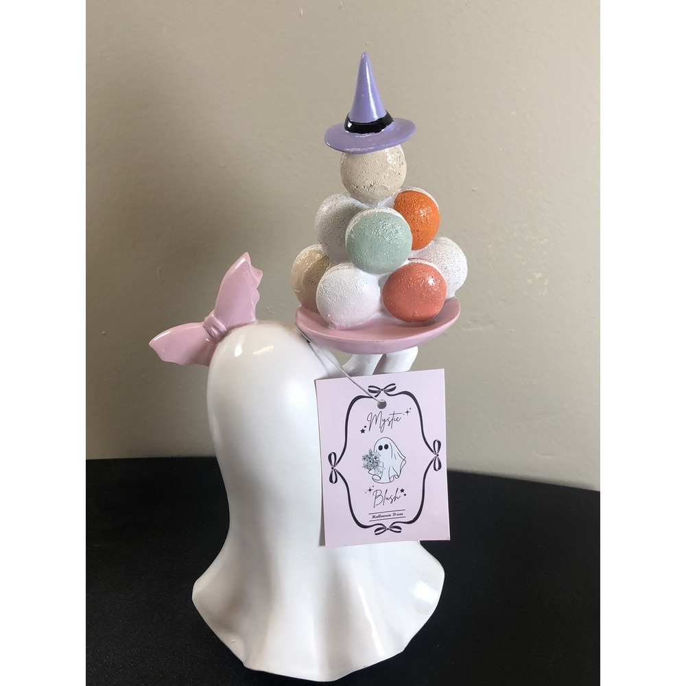 Whimsical Ghost Figurine with Ice Cream &‎ Witch Hat Halloween Tabletop Decor - Picture 3 of 4